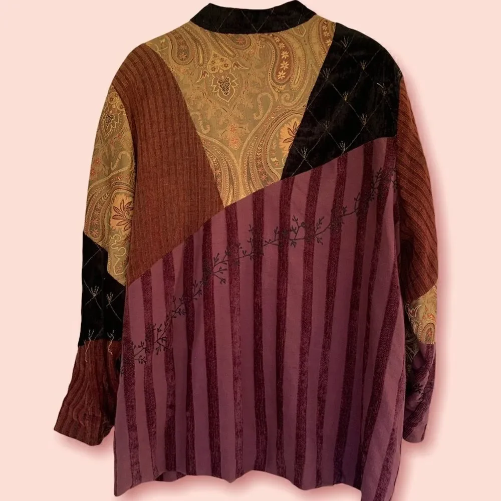 Vintage Liz & Me mixed media tapestry mandarin collar jacket